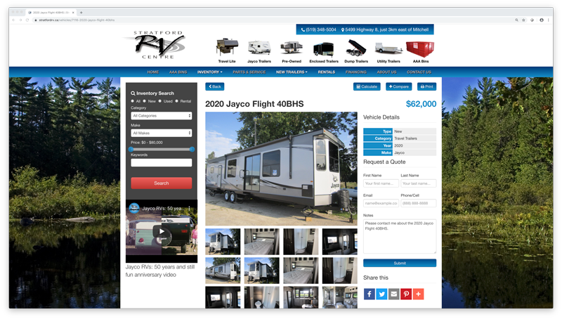 Dealer Gears | RV Dealer Trailer Page Screenshot